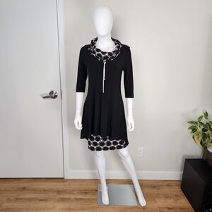Joseph Ribkoff Mock Neck Black Polka Dot 1/2 Sleeve Dress Sz 4